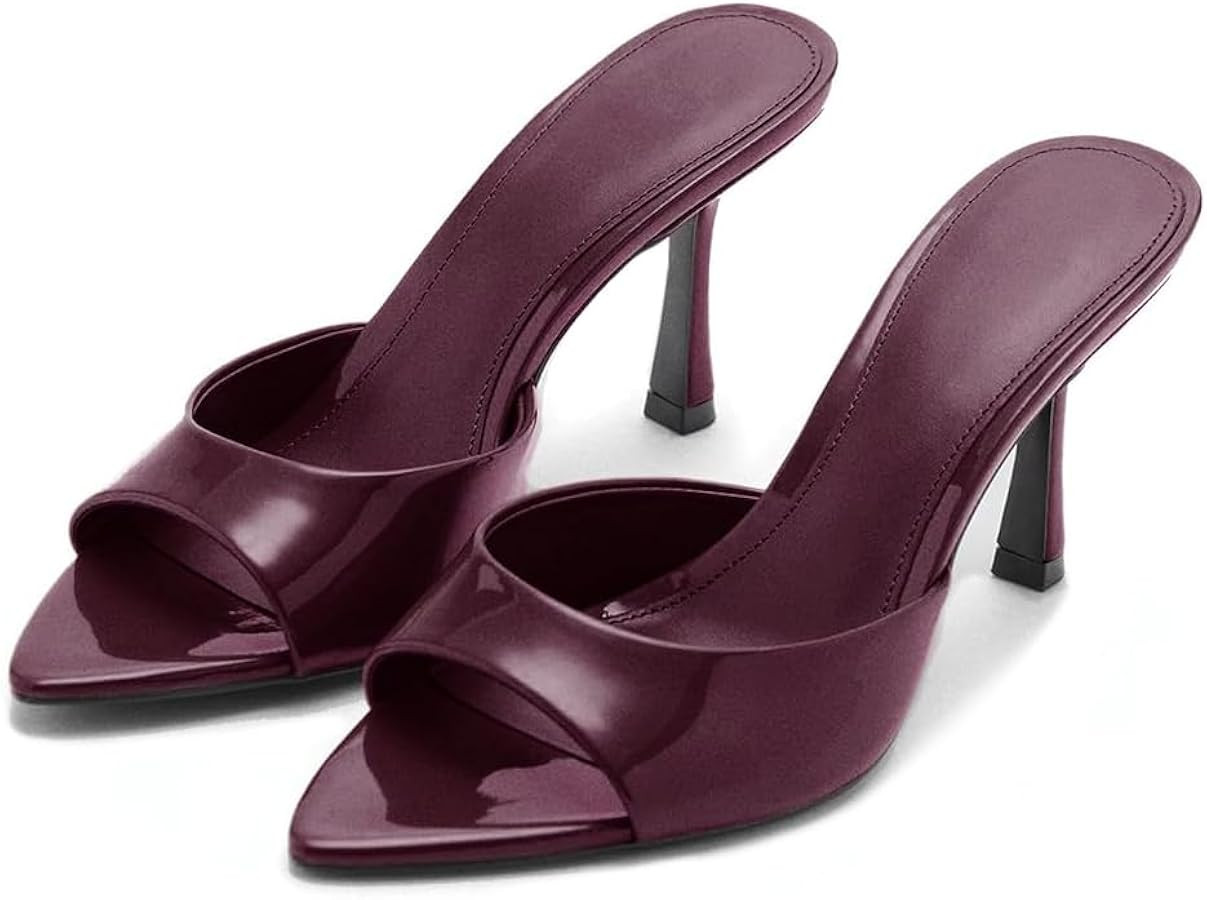 Women's Heeled Mules Peep Open Toe Stiletto High Heels Slip On Backless Mules Sandals | Amazon (US)