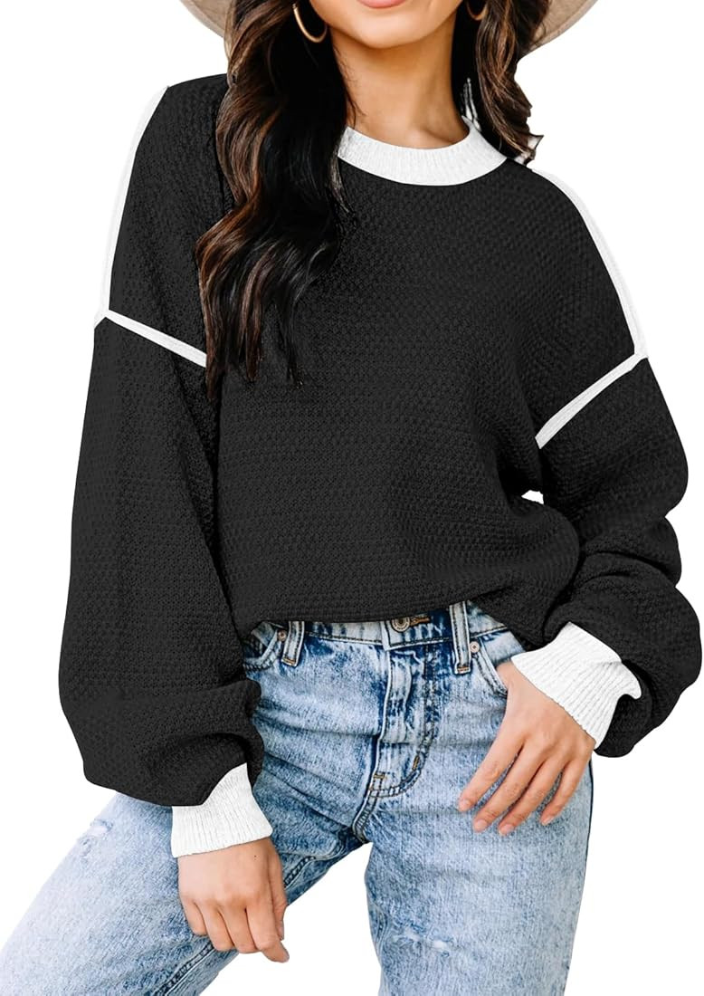Fall Sweaters for Women 2023 Long Sleeve Striped Oversized Sweaters Trendy Casual Crew Neck Knitt... | Amazon (US)