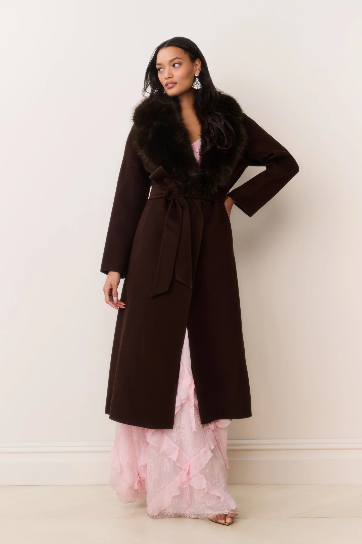 Kenzia Faux Fur Collar Wool Coat | LoveShackFancy