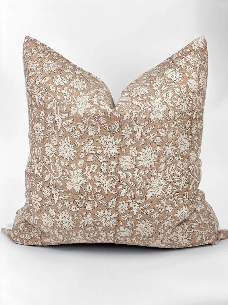 EMBER | Designer Soft Rust and Tan Linen Pillow Cover, Block Print Pillow, Farmhouse Pillow, Desi... | Etsy (US)