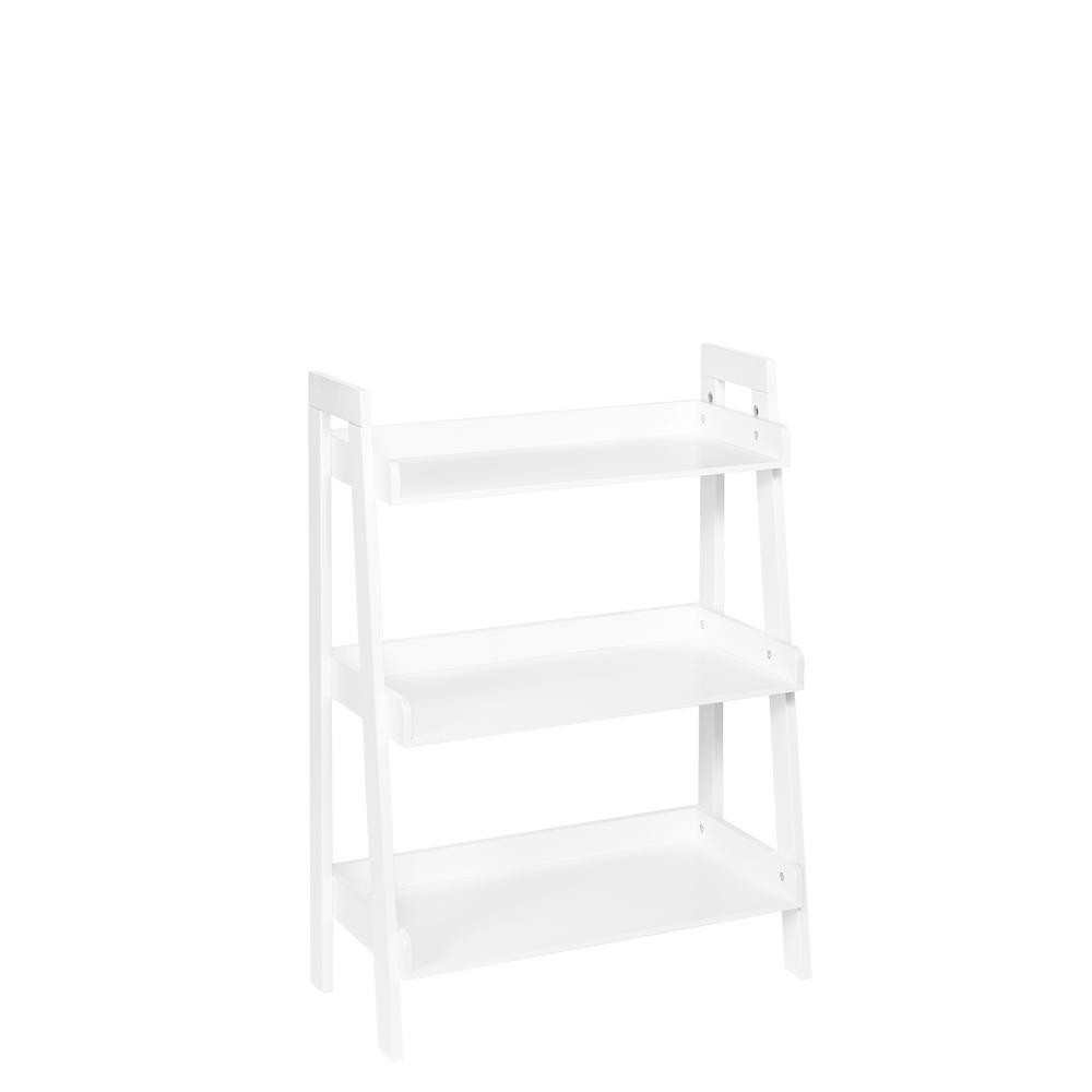 32.5 in. White Wood 3-shelf Ladder Bookcase with Open Back | The Home Depot