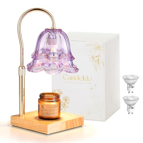 Candeldo Candle Warmer Lamp with Timer: Purple Flower Candle Warming Lamp with 2 Bulbs Height Adjustable Wax Warmer Dimmable Bedroom Decor Christmas Valentine's Day Gift for Women | Amazon (US)