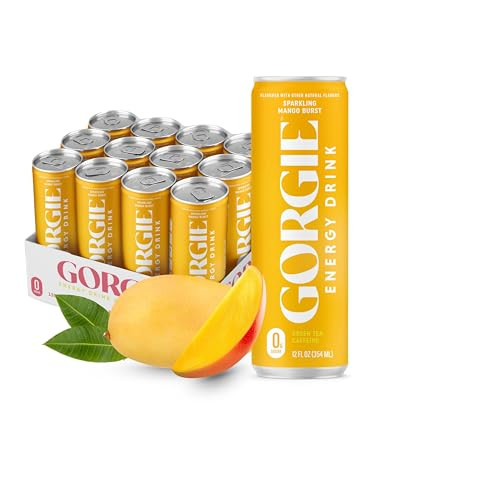 GORGIE Mango Burst Sugar Free Energy Drink, Green Tea, 12 Pack | Amazon (US)