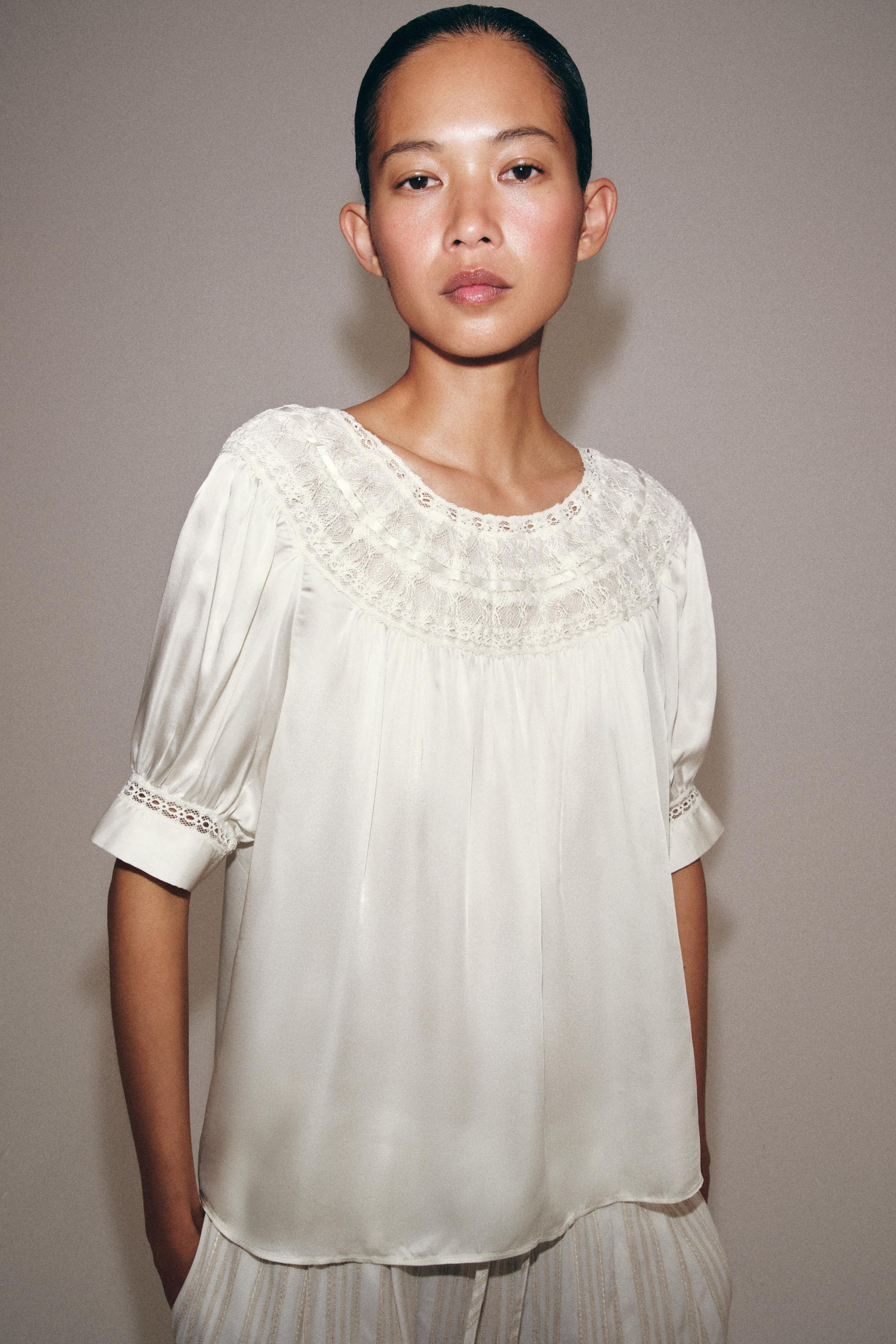 ZW COLLECTION SHORT SLEEVE LACE BLOUSE | Zara US