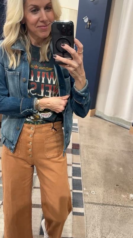 Spring outdoor event look: Willie Nelson graphic tee, jean jacket and these fun wide-leg jeans. This is perfect for a day to night concert too! All tts. Gretchen wearing a small on top and a 27 in the jeans. 
These shoes are older but linking new and similar!

Concert outfit 

#LTKstyletip #LTKover40 #LTKVideo