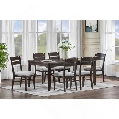 7Pc Beautiful Rectangular Dining Table Dark Oak Finish Upholstered Chair Wooden Furniture Dining Room Furniture | Wayfair North America