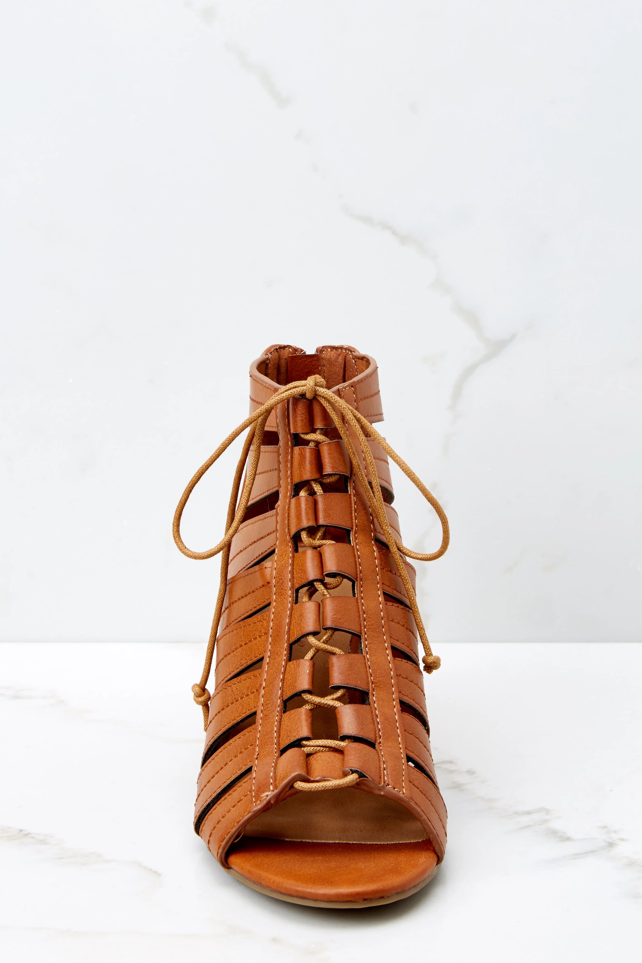 Stand Proud Brown Lace Up Wedge Sandals | Red Dress 