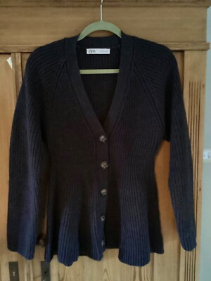 Zara charcoal , waisted ribbed cardigan with peplum, size M worn once | eBay UK