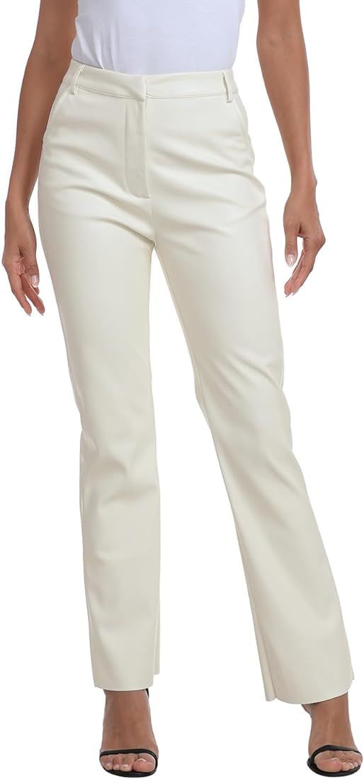 Women's Faux Leather Pants High Waisted Straight Leg Trousers with Pockets | Amazon (CA)