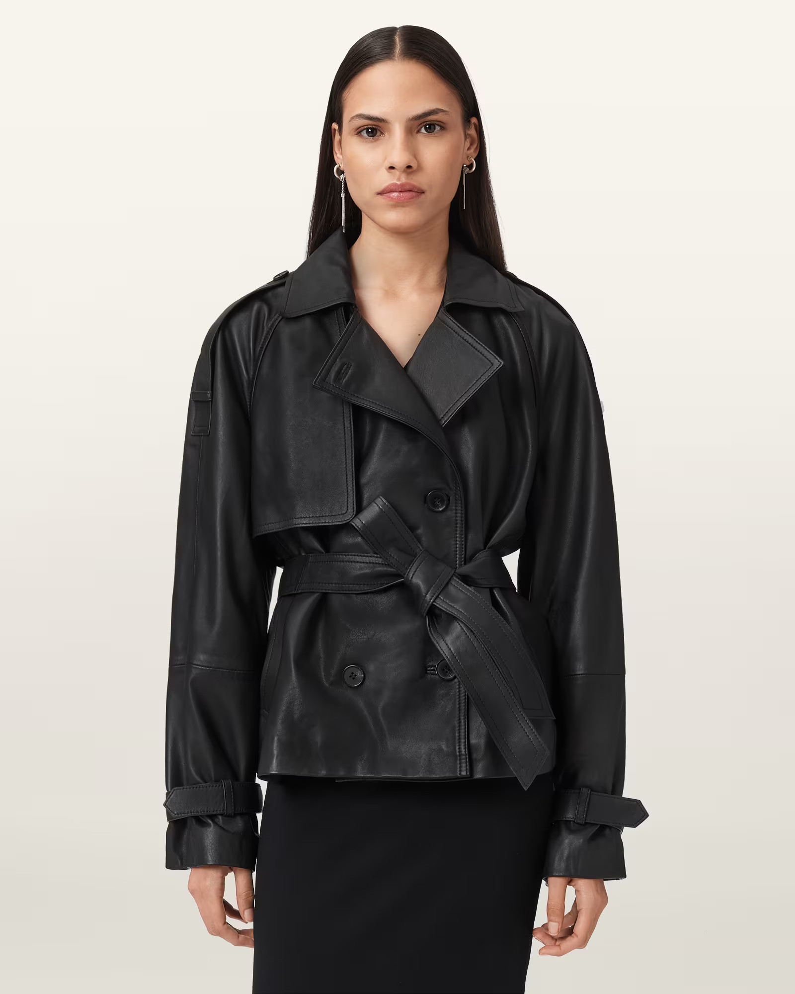 Reed Cropped Leather Trench Black | ALLSAINTS | AllSaints UK