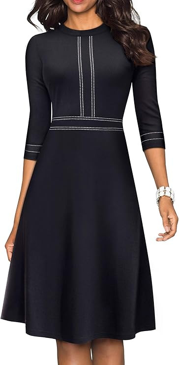 HOMEYEE Women's Chic Crew Neck 3/4 Sleeve Party Homecoming Aline Dress A135 | Amazon (US)