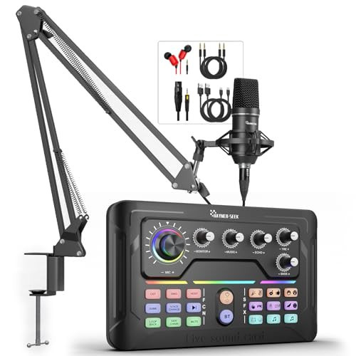 Podcast Equipment Bundle, Audio Interface with DJ Mixer and Condenser Microphone for PC/Laptop/Phone, Streaming/Recording/Podcasting (P900) | Amazon (US)