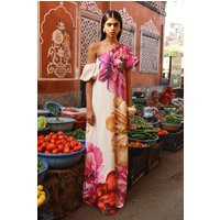 Anastasia | Large Multi-Floral Print Asymmetric-Neck Maxi Dress | Club L London