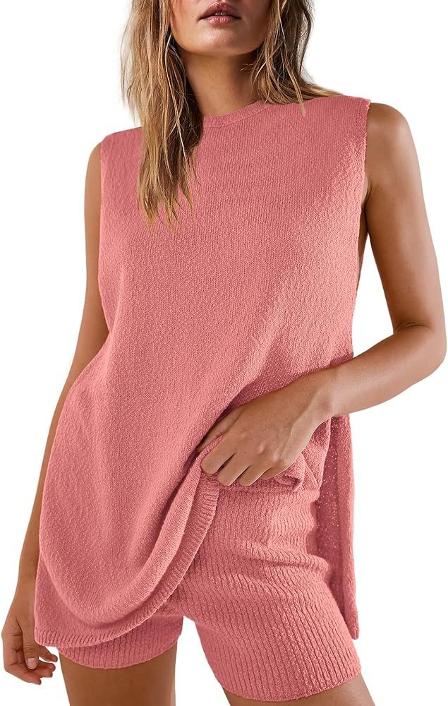 Yanekop Womens Summer Knit Lounge Sets Sleeveless Sweater Set 2 Piece Outfit Sets Matching Sets L... | Amazon (US)