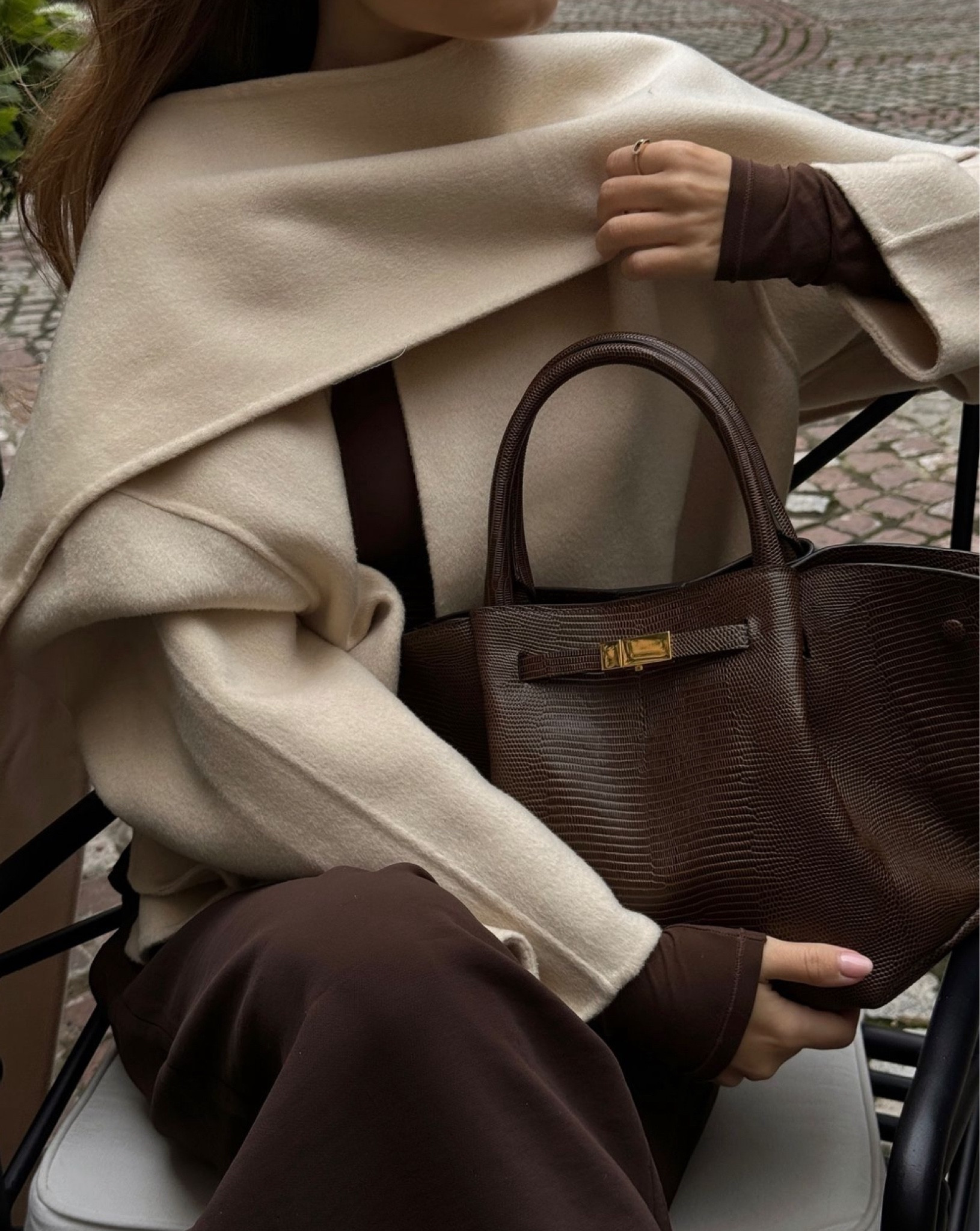 All wrapped up for a coffee date in London - this jacket is the perfect transitional piece from Marcela, with a matching scarf! Complete with hot chocolate and this is an iconic neutral autumn outfit 🍂

#FashionMonth 

#LTKautumn #LTKstyletip