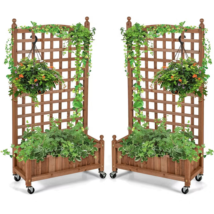 Costway 2PC 50in Wood Planter Box  w/Trellis Mobile Raised Bed for Climbing Plant | Target