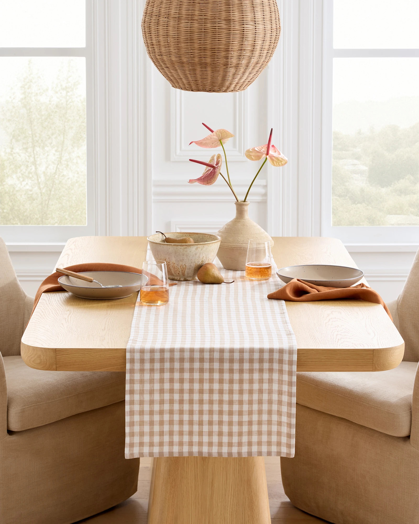 European Linen Gingham Table Runner  in Cafe | Quince