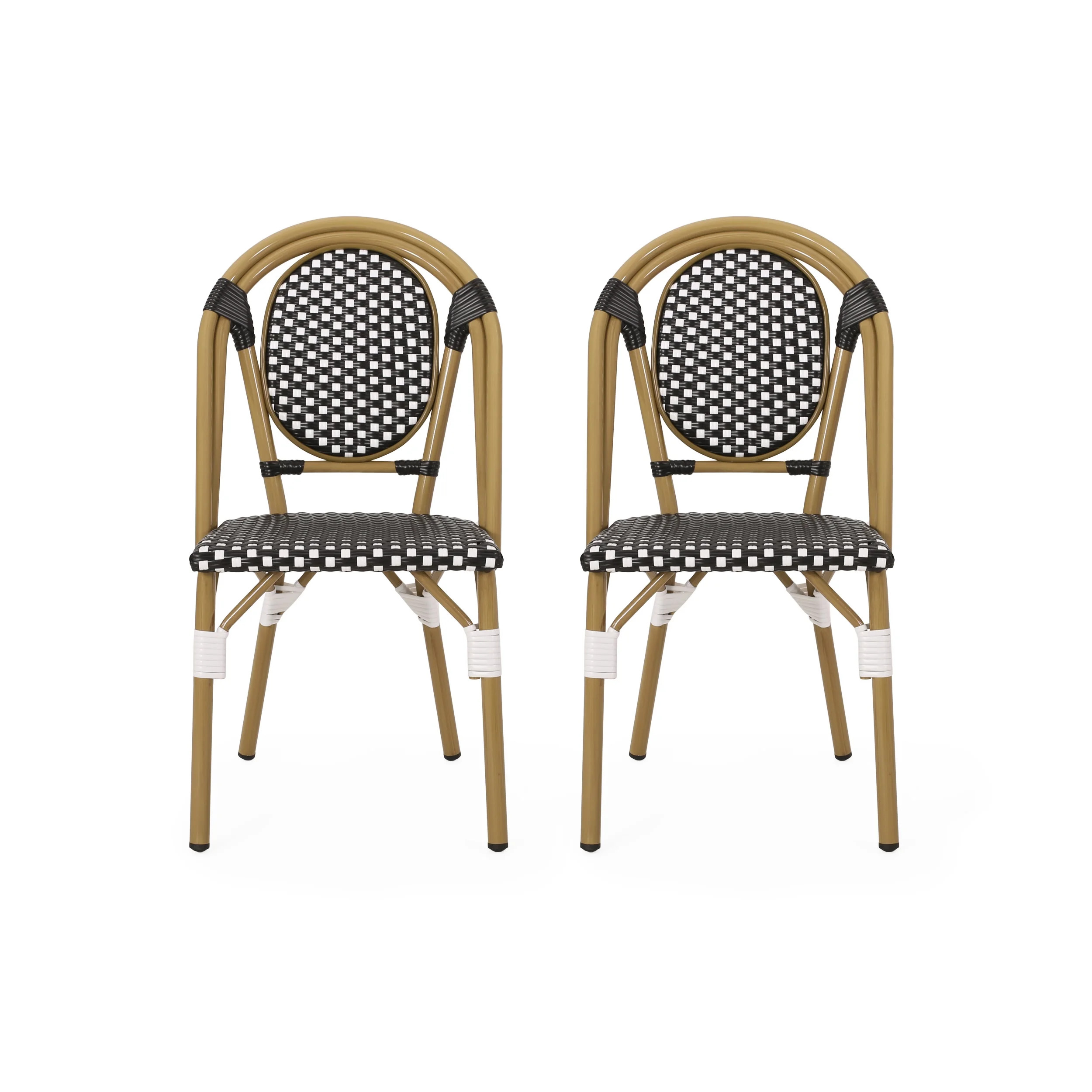 Kazaria Outdoor French Bistro Chairs, Set of 2, Black, White, and Bamboo Finish | Walmart (US)