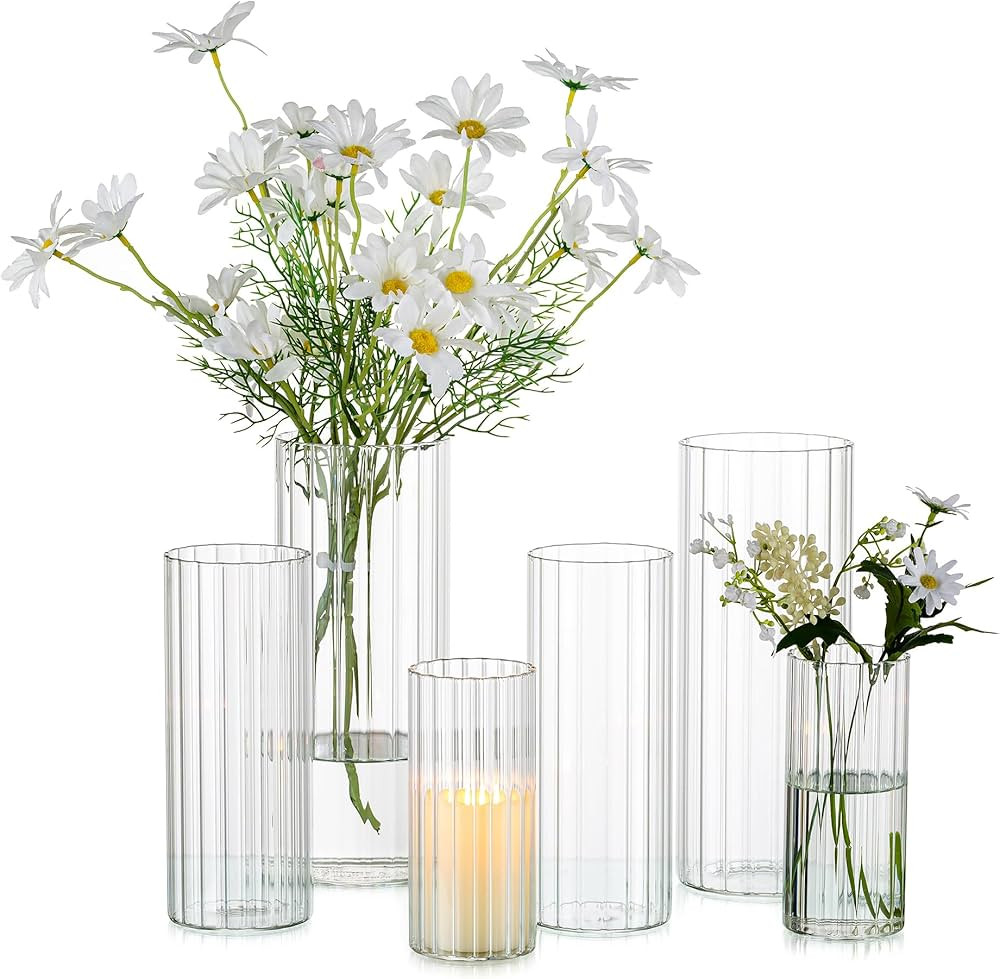 Romadedi Cylinder Vases for Centerpiece Candle Holder - Set of 6 Hurricane Glass Clear for Flower... | Amazon (CA)
