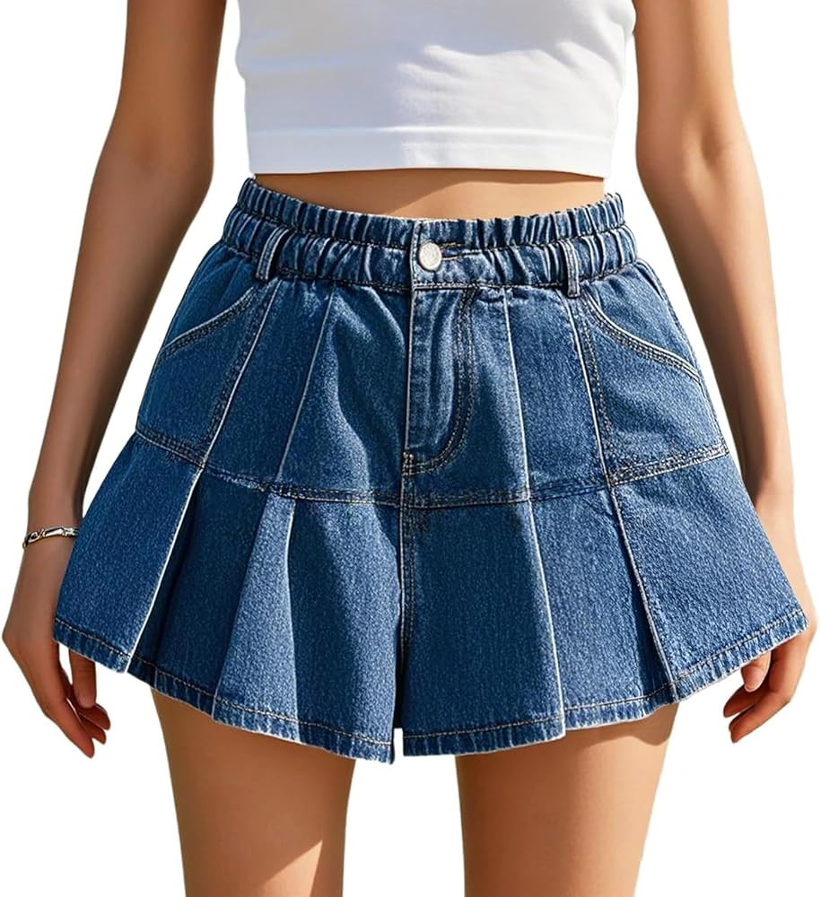 MsavigVice Women's Denim Shorts High Waisted Stretch Distressed Frayed Raw Hem Casual Pleated Jea... | Amazon (US)