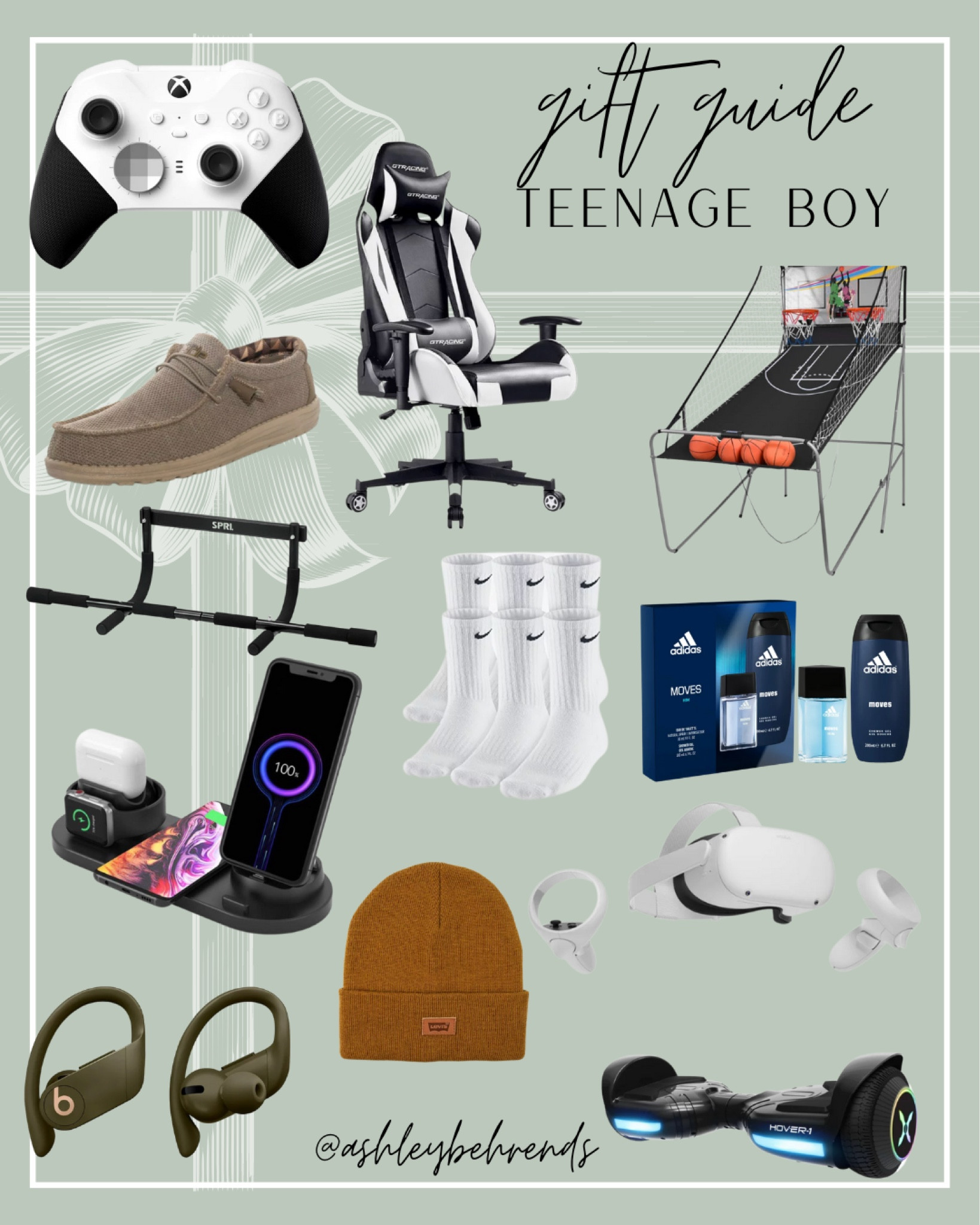 Holiday gift guide for him: teenage boy 🎁💙
#giftguide #holiday #giftsforhim #teenboy #teenagerboy #xboxcontroller #games #gamingchair #headphones #beats #basketball #eliteseries #heydudes #cologne #socks #beanie #oculus #hoverboard #chargingstation #wallet 