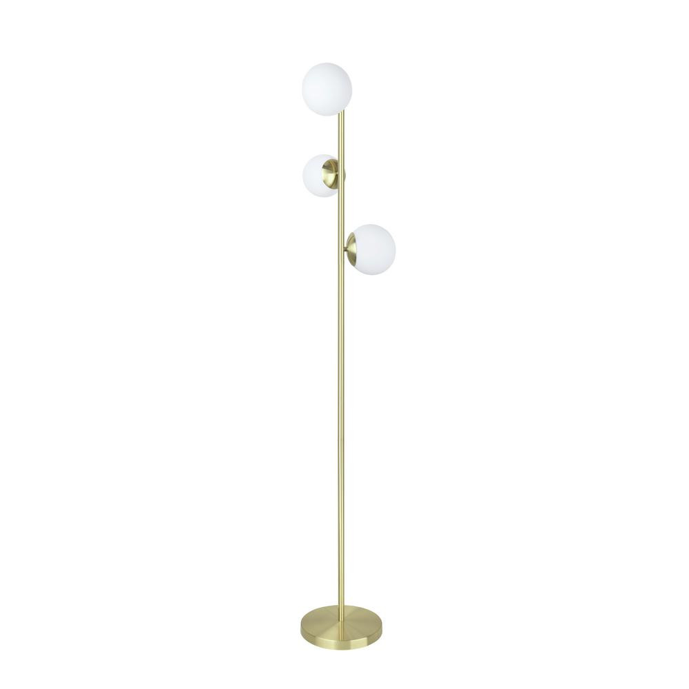 Aspen Creative Corporation 65-1/2 in. Satin Brass Tree Floor Lamp with White Globe Lamp Shades | The Home Depot