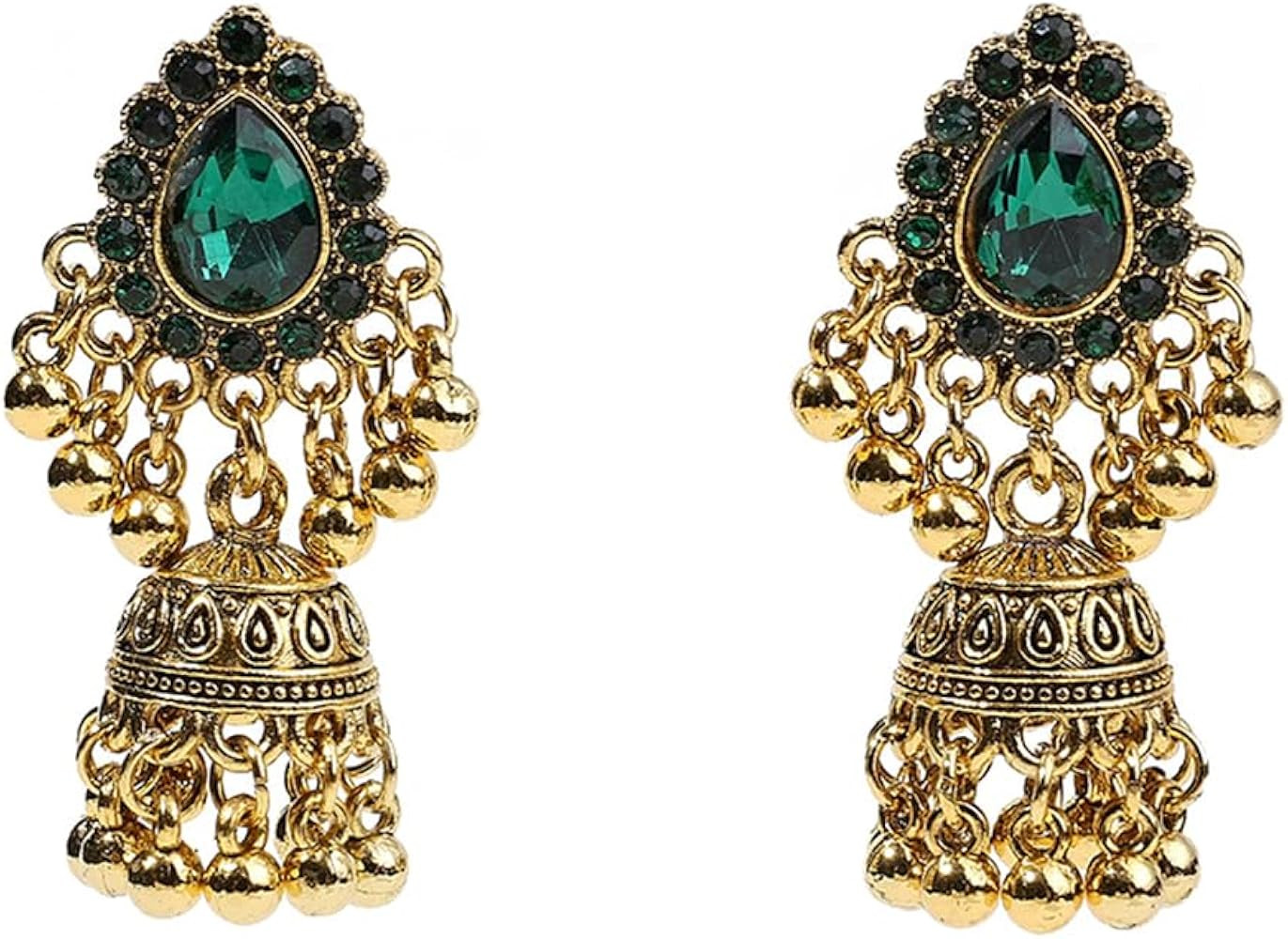 Jhumkas Indian Earrings for Women Jhumka Rhinestone Dangle Earrings Ethnic Bell Tassel Earrings J... | Amazon (US)