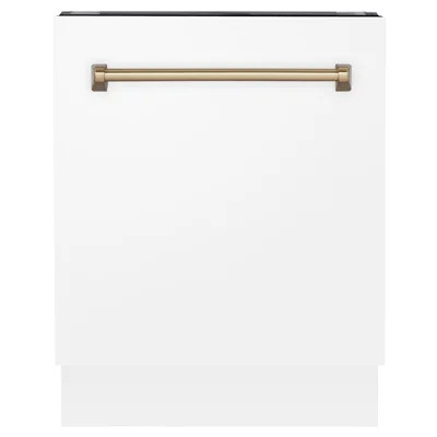 ZLINE Autograph Edition 24 in. Tallac Series 3rd Rack Top Control Built-In Tall Tub Dishwasher in White Matte with Handle, 51dBa | Wayfair North America