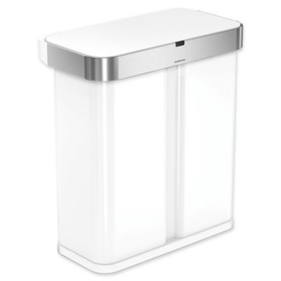 simplehuman® 58-Liter Dual Compartment Voice & Motion Sensor Trash Can in White Stainless Steel | Bed Bath & Beyond