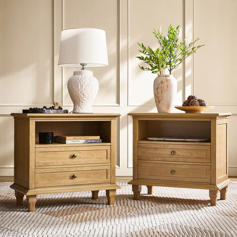 Arthelia Transitional 28.25''W 2-Drawers End Table with Built-In Outlets USB Type-C LED Light Set... | Wayfair North America