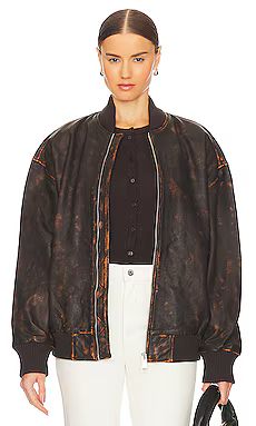 GRLFRND Distressed Leather Oversized Bomber in Chocolate Brown from Revolve.com | Revolve Clothing (Global)