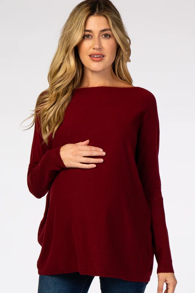Burgundy Soft Knit Boatneck Dolman Sleeve Maternity Sweater | PinkBlush Maternity