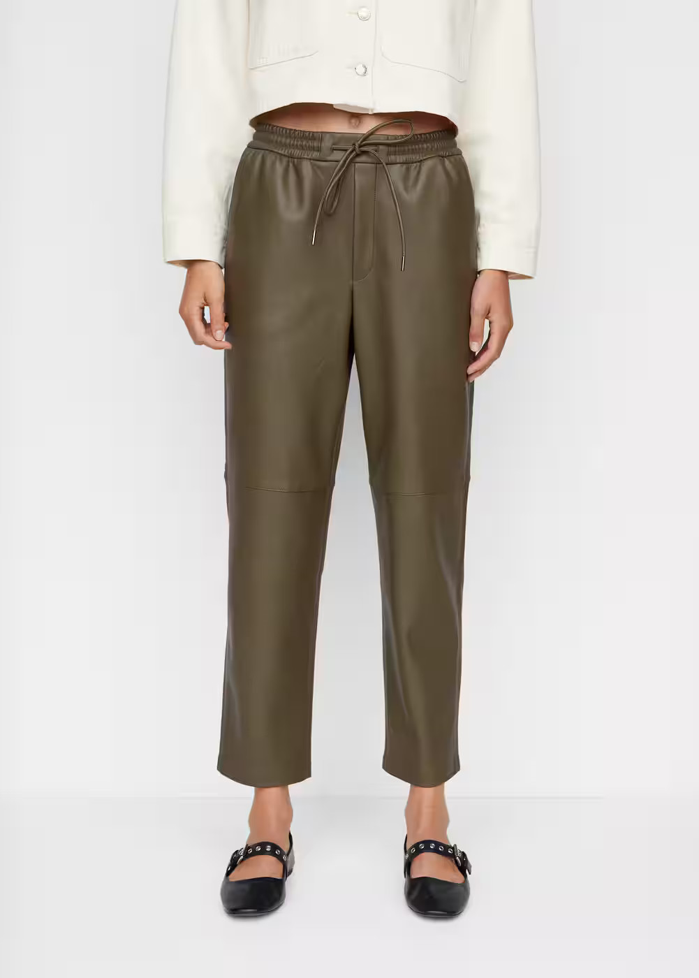 Leather-effect elastic waist trousers -  Women | Mango United Kingdom | MANGO (UK)