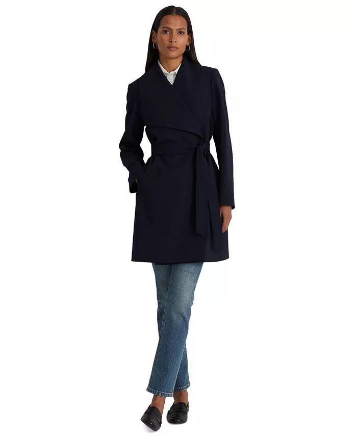 Women's Crepe Belted Wrap Coat, Created for Macy's | Macys (US)