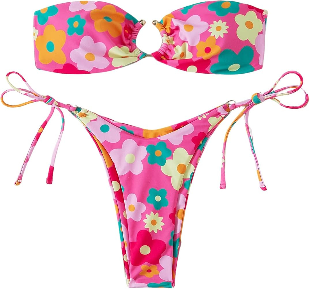 Floral Ring Linked Bandeau Bikini Set | Amazon (US)