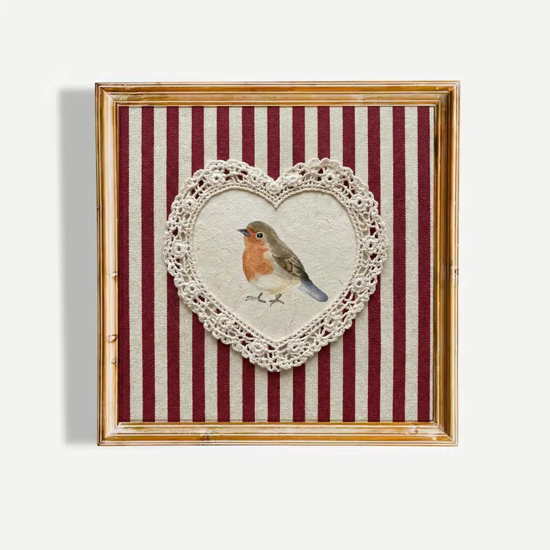 Robin in Lace Heart \u2013 Vintage Cottagecore Bird Wall Art Print | Etsy (Global)