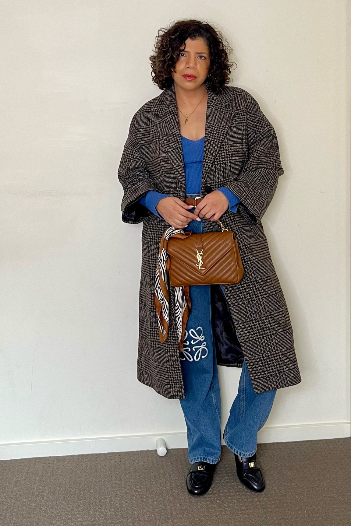 Client Pre-Shopping day outfit 
Jeans are Loewe, knit is H&M, coat is mango, shoes are dune london, scarf is Zara, bag is ysl, perfume is Burberry 🤎💙 

#LTKworkwear #LTKmidsize #LTKautumn