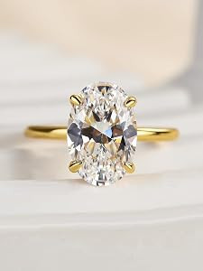 3.5 Carat Elongated Oval Cut Engagement Ring for Women Gold Plated 925 Sterling Silver Simulated ... | Amazon (US)