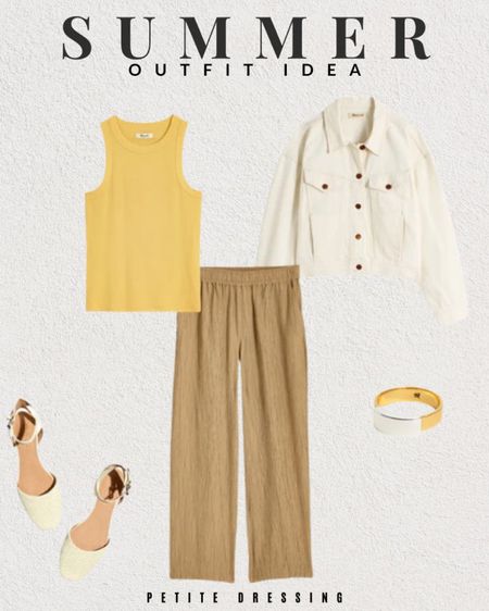 Summer outfit idea // casual outfit // summer outfit // outfit idea // outfit inspo // jacket // cropped jacket // top // tank top // pants // petite pants // sandals 

#LTKFind #LTKstyletip #LTKsalealert