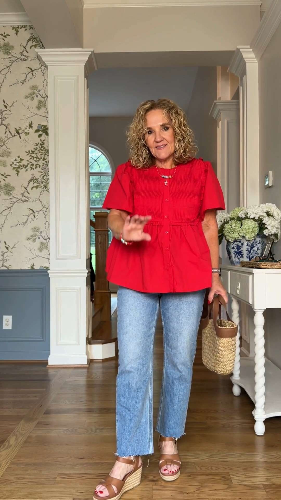 This bright red flutter sleeve blouse is such a fun statement piece for summer. The flattering peplum fit pairs perfectly with light wash straight leg jeans for an easy everyday outfit. Wearing a medium in the top.

💡 LTK MADE EASY

❤️ Heart = Support my posts
🔖 Save = Get sale & restock alerts
📋 Lists = Keep favorites organized
📲 Share = Send to yourself for later
💬 Comment = Ask me anything 

 #LTKootd #LTKSeasonal #LTKOver40