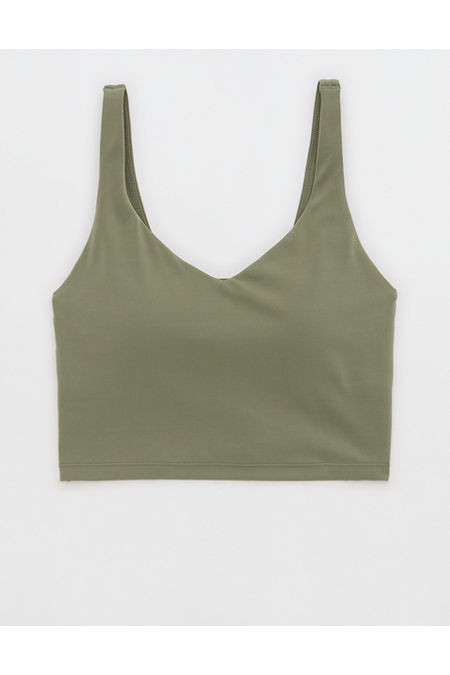 OFFLINE By Aerie Real Me Low Key Longline Sports Bra Women's Olive Fun L | Aerie