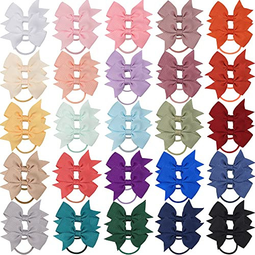 50PCS 2Inch Hair Bows Ties Baby Girls Kids Children Rubber Bands Grosgrain Ribbon Hair Bows Elastic Hair Ties Bands Ponytail Holders Hair Accessories Multi-colored | Amazon (US)
