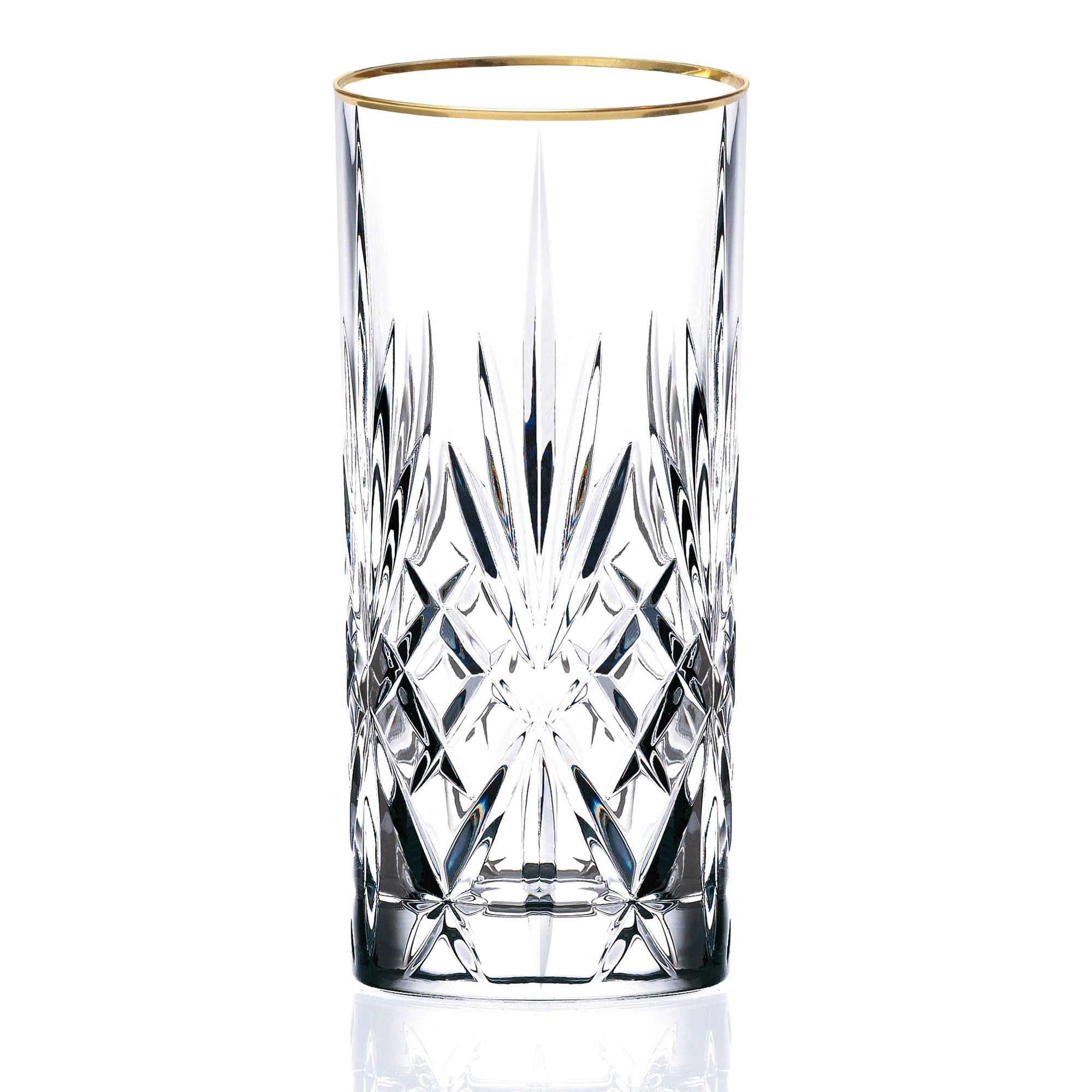 Lorren Home Trends Siena Collection Crystal Water Beverage or Ice Tea Glass with Gold Band Design, Set of 4,12 ounces | Amazon (US)