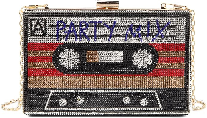 Renabro Women Retro Radio Shape Crossbody Bag Rhinestone Metal Vintage Evening Clutch Purses | Amazon (US)