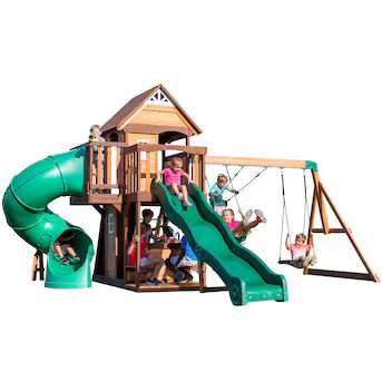 Backyard Discovery Cedar cove Residential Wood Playset with Slide | Lowe's