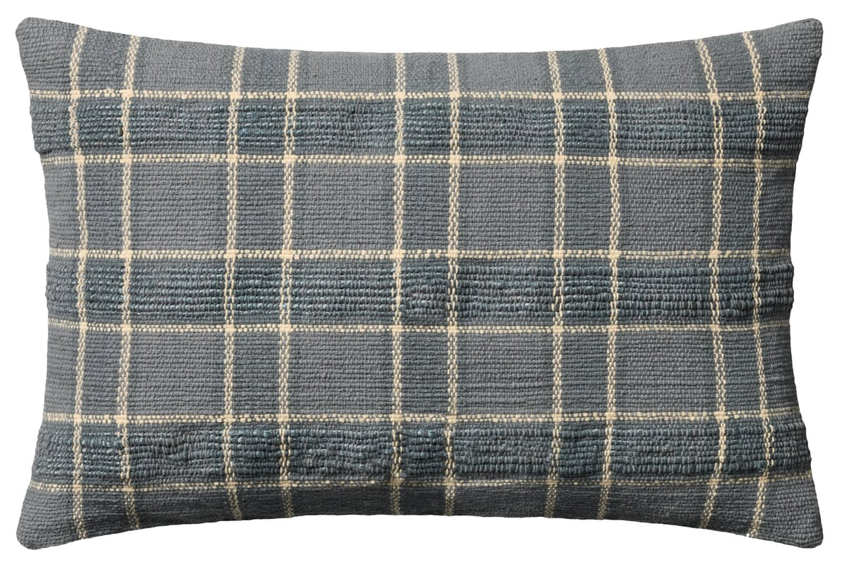 Golden Pillow PAL-0062 Blue Cotton/Jute Handwoven Plaid | Rugs Direct