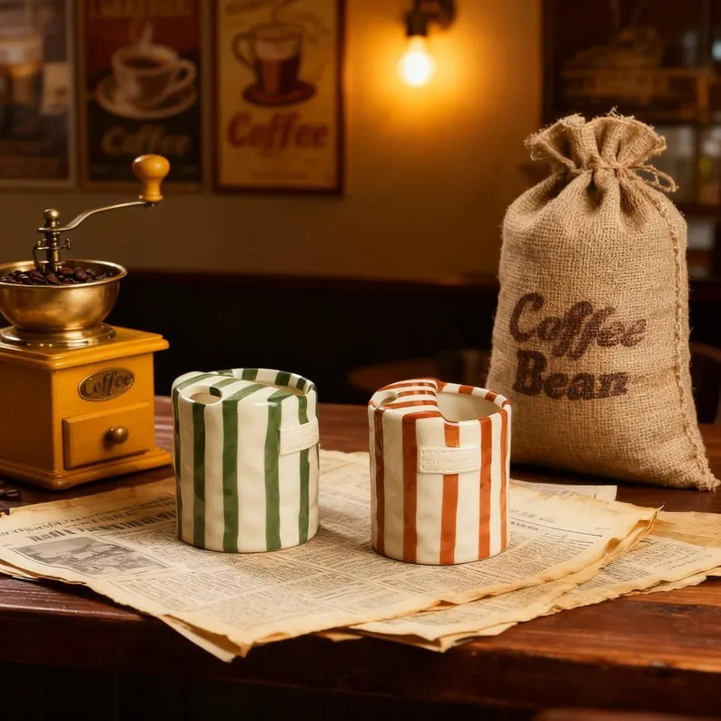 Handmade Retro Striped Ceramic Mug - European Style Underglaze Coffee Cup | Etsy (US)