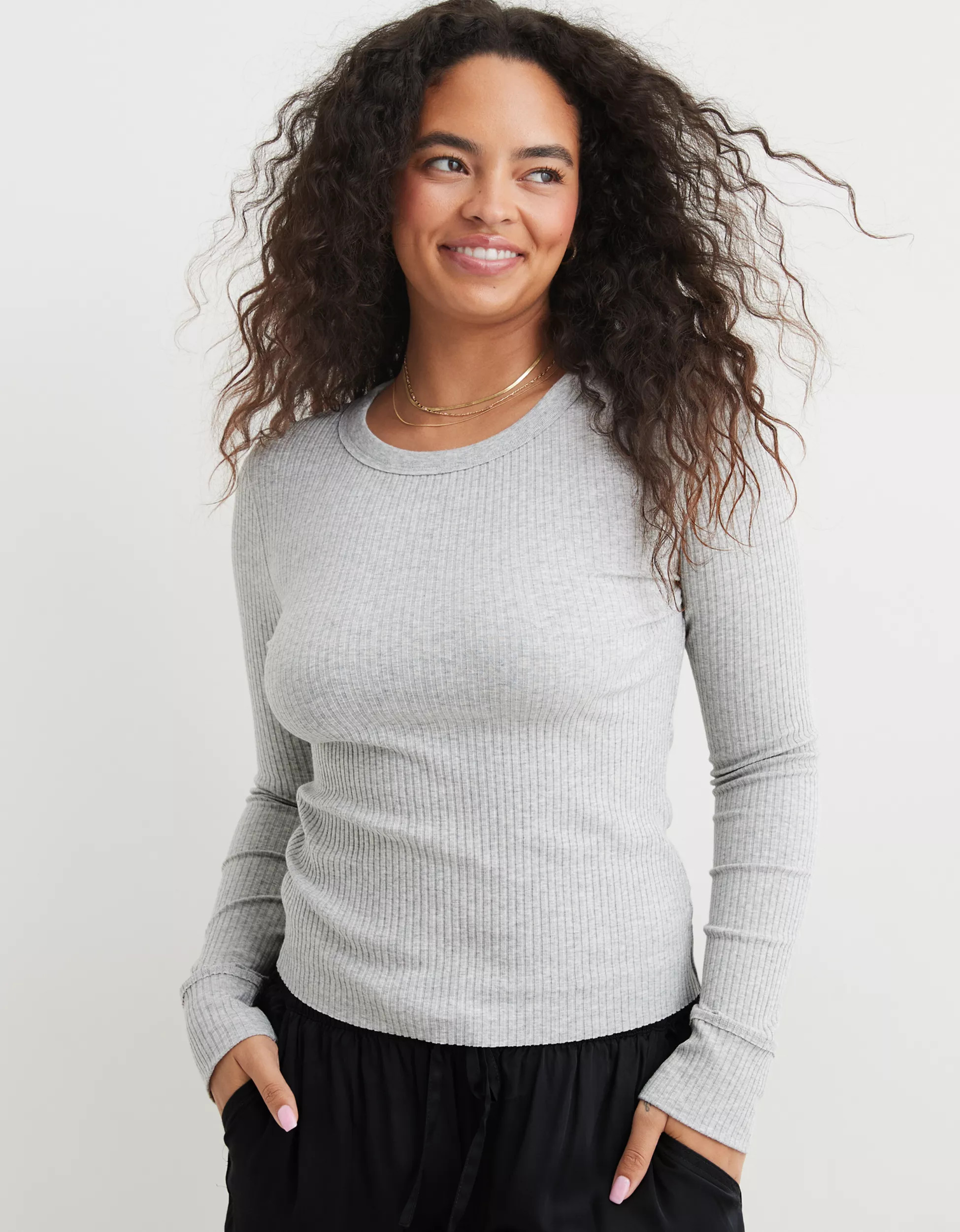 Aerie Fireside Long Sleeve Crewneck T-Shirt | Aerie