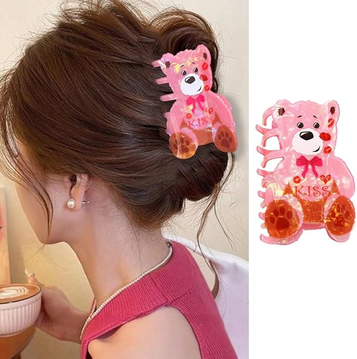 Valentine’s Day Hair Clips for Women Cute Pink Bear Design Claw Clips for Thick/Thin Hairs Stro... | Amazon (US)
