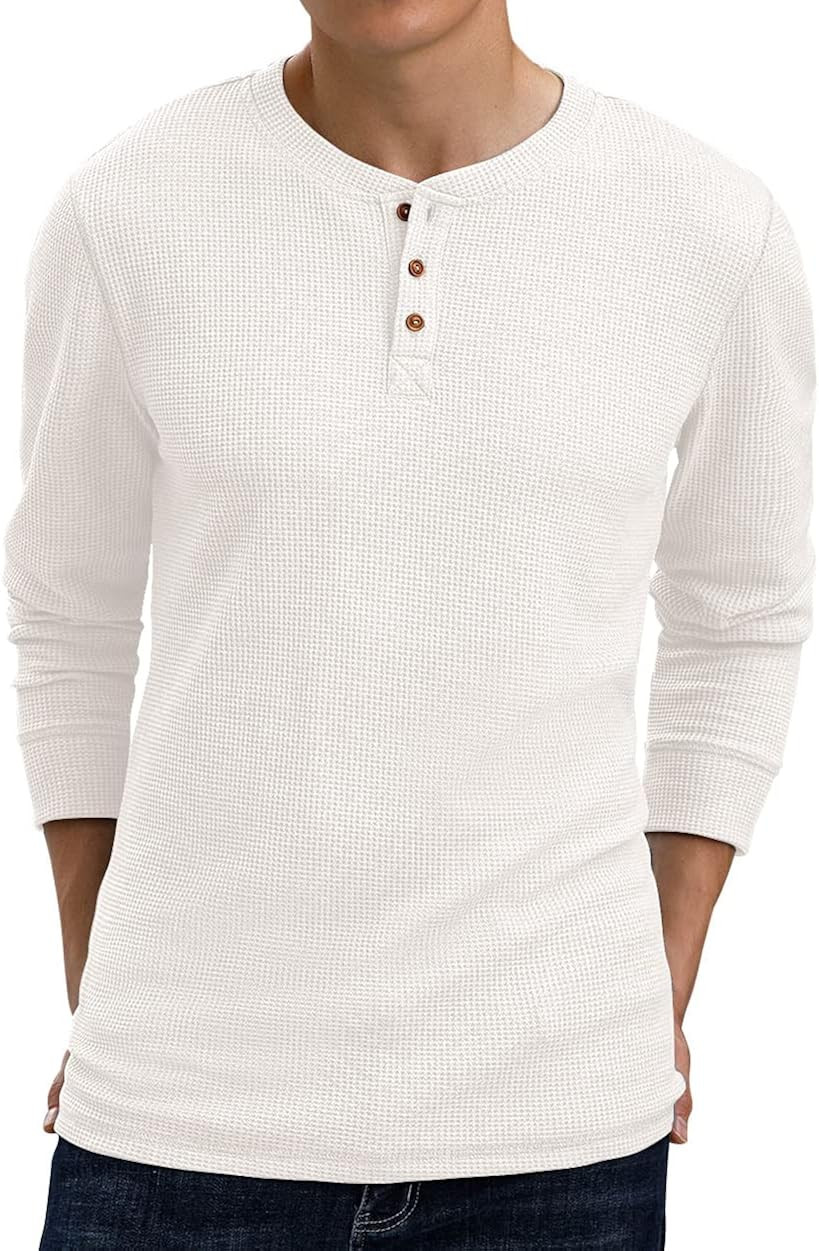 BINGHUODAO Men's Waffle Long Sleeve Shirt Henley Shirt for Men | Amazon (US)